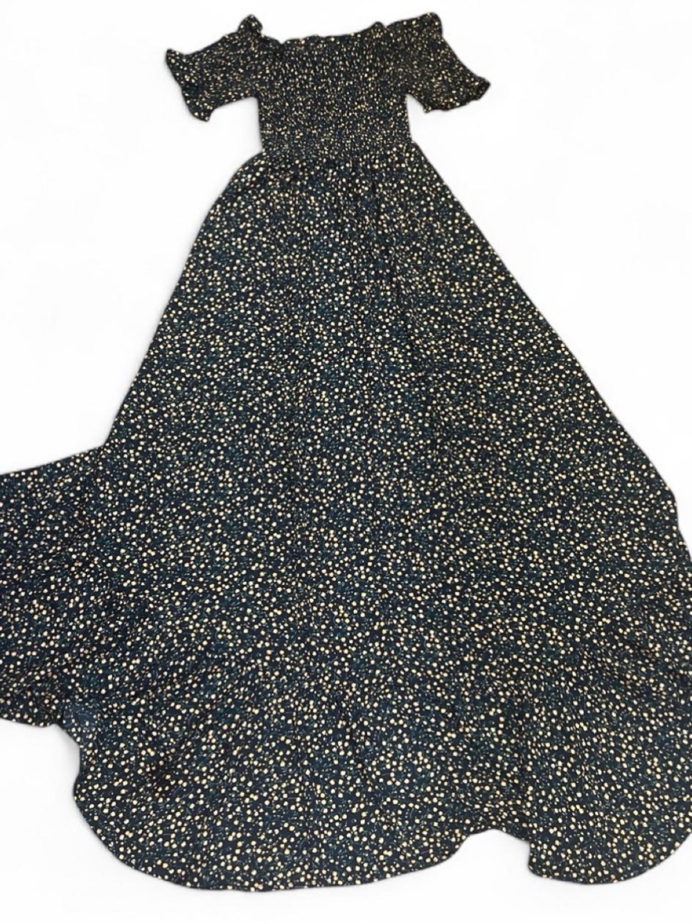 Off-Shoulder Floral Maxi Dress in Black and Gold Mi Ami Women’s Size XS Flowy - Picture 4 of 7
